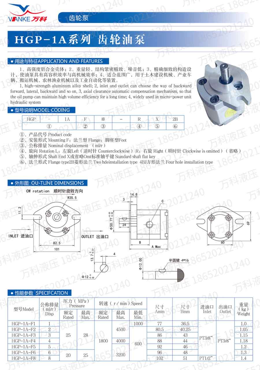 高压齿轮油泵HGP-1A系列产品说明书